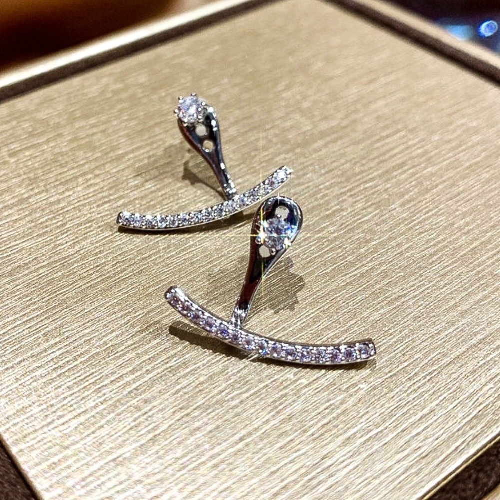 Any 2/$20! Crystal Studs w/Curved Jacket Earrings - Picture 3 of 7